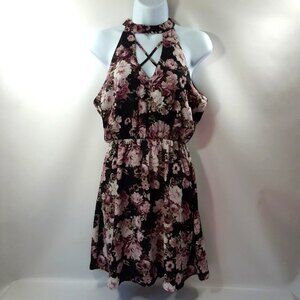 Blue Rain Size S Black, Purple & White Floral Halter Dress